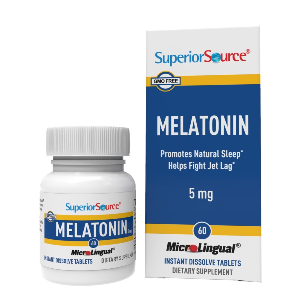 Superior Source Melatonin 5 mg - Doplněk pro zdravou podporu spánku pro dospělé - Melatonin Formule s heřmánkovými AIDS Relaxation & Restful Sleep - 60 Sublingválních Rozpouštěcích tablet