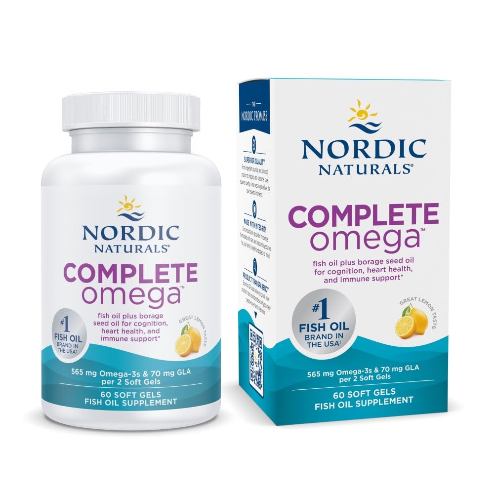 Nordic Naturals Kompletní Omega, Lemon Flavor - 60 Soft Gels - 565 mg Omega33 - EPA & DHA s přidaným GLA - Zdravá pleť, kognitivní, pozitivní nálada - Non- GMO - 30 Služeb