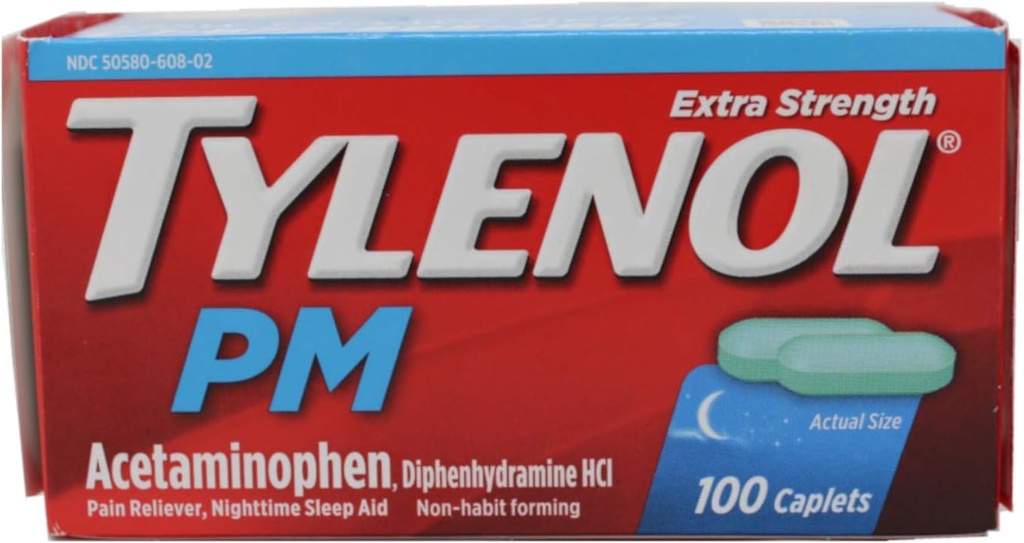 TYLENOL PM Extra síla Reliever bolest / noční spánková pomoc Kaplety 100 ea