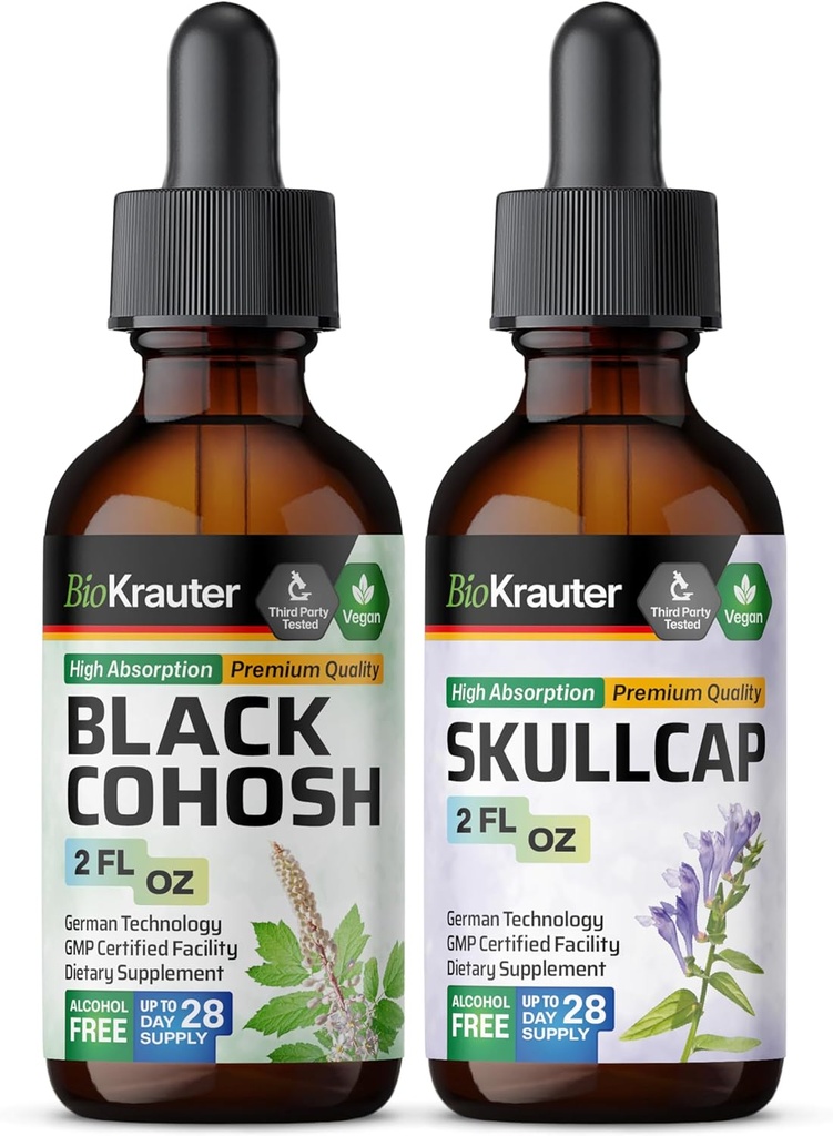 BIO KRAUTER Black Cohosh tinktura 2 Fl. Oz. & Skullcap tinktura 2 Fl. Oz.