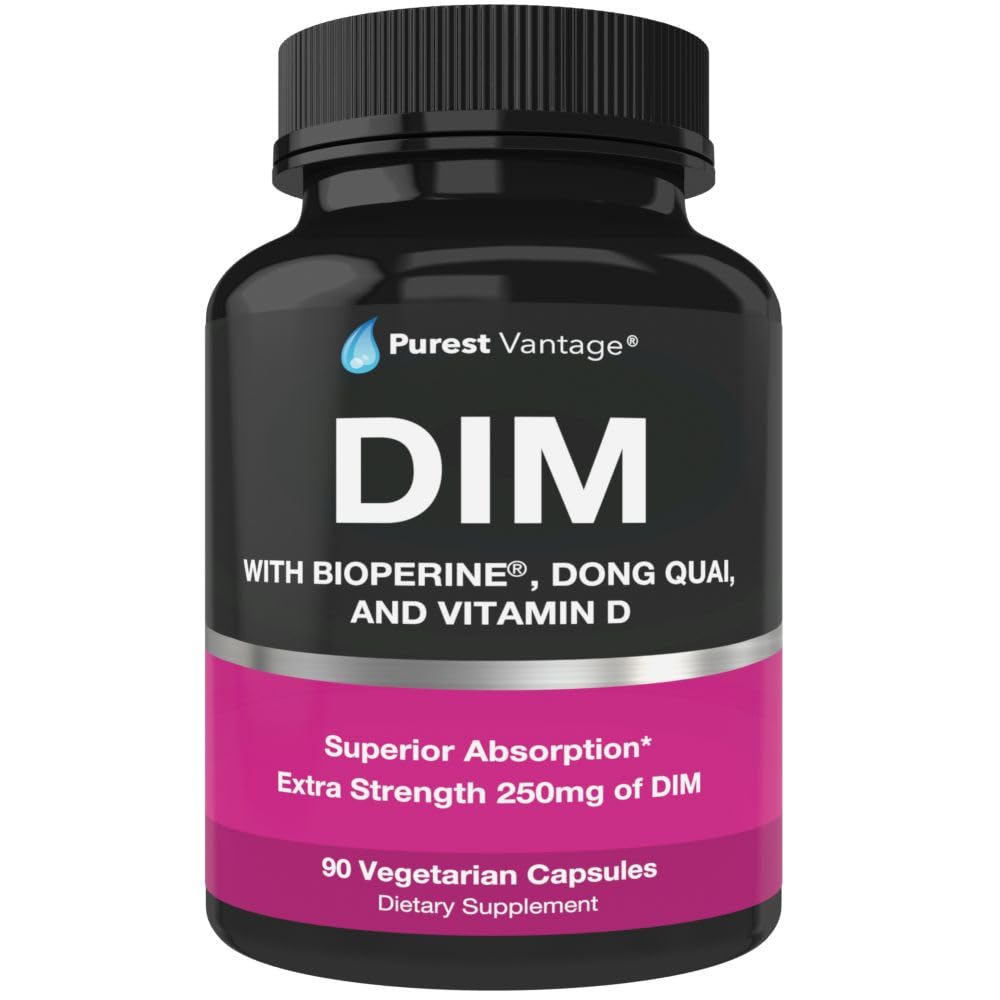 Čistý DIM dodatek 250mg Diindolylmethan Plus BioPerine a Dong Quai - Hormon Balance Support pro ženy a muže, Menopauza & Estrogen Support - 90 Vegetariánské kapsle