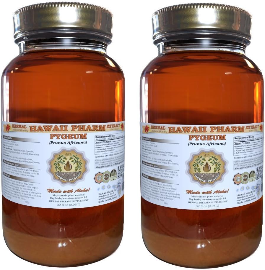 Pygeum Liquid Extract, Pygeum (Pygeum Africanum) tinktura, Bylinný dodatek, Hawaii Pharm, Made in USA, 2x32 fl.oz