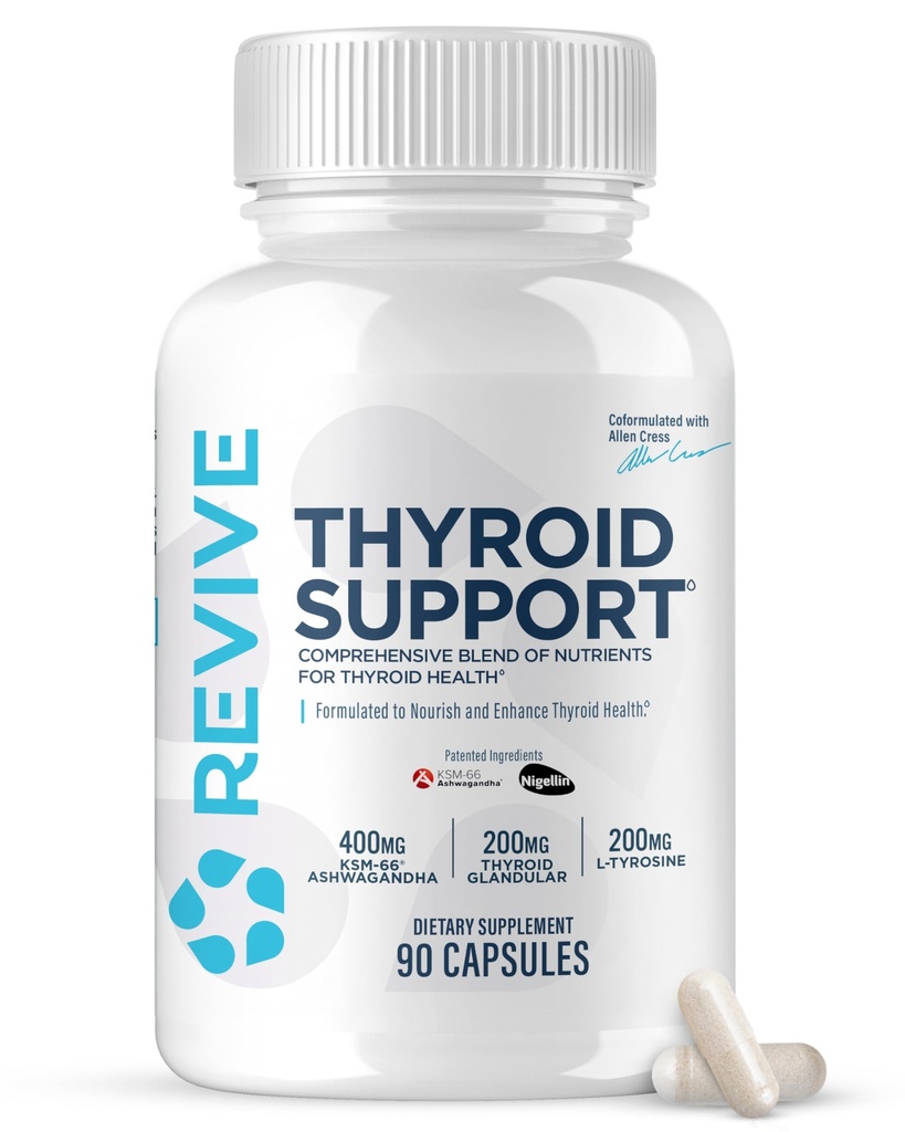 Revive MD tyreoidní podpora Dodatek pro muže a ženy - Komplexní směs nutritentů podporuje zdravé štítné žlázy funkce s esenciální vitamin, minerály a byliny (90 Kapsle, 30 Služební)