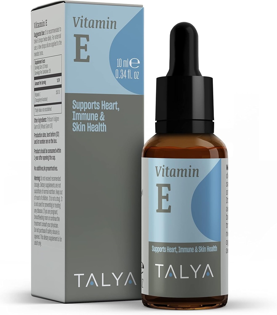 TALYA vitamin E tekuté kapky 0.34 fl.oz clarm 124; kost, kloub, srdce zdraví clarm 124; vitamín E olej pro jizvy & kůže 124; Skleněná láhev s kapátkem crl 124; vitamin E dodatek, Non- GMO, Vegan