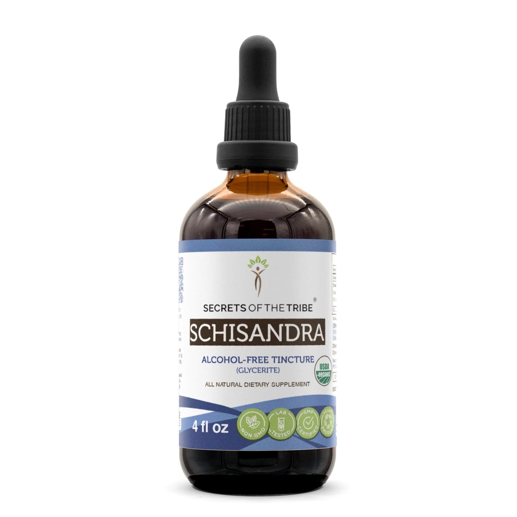 Tajemství kmene Schisandra USDA Organické 124; Alkoholo- Free Extract, High- Potency Bylinné Kapky 124; Vyrobeno ze 100% Certified Organic Schisandra (Schisandra Chinensis) Sušený Berry 4 oz