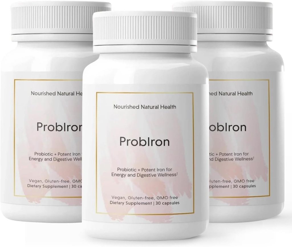 Nourshed Natural Health Probiron - Ženský Probiotický + Železný dodatek Podporované vitamínem C a mědí - Veganský vzorec pro energii a trávicí wellness - 90 Kapsle