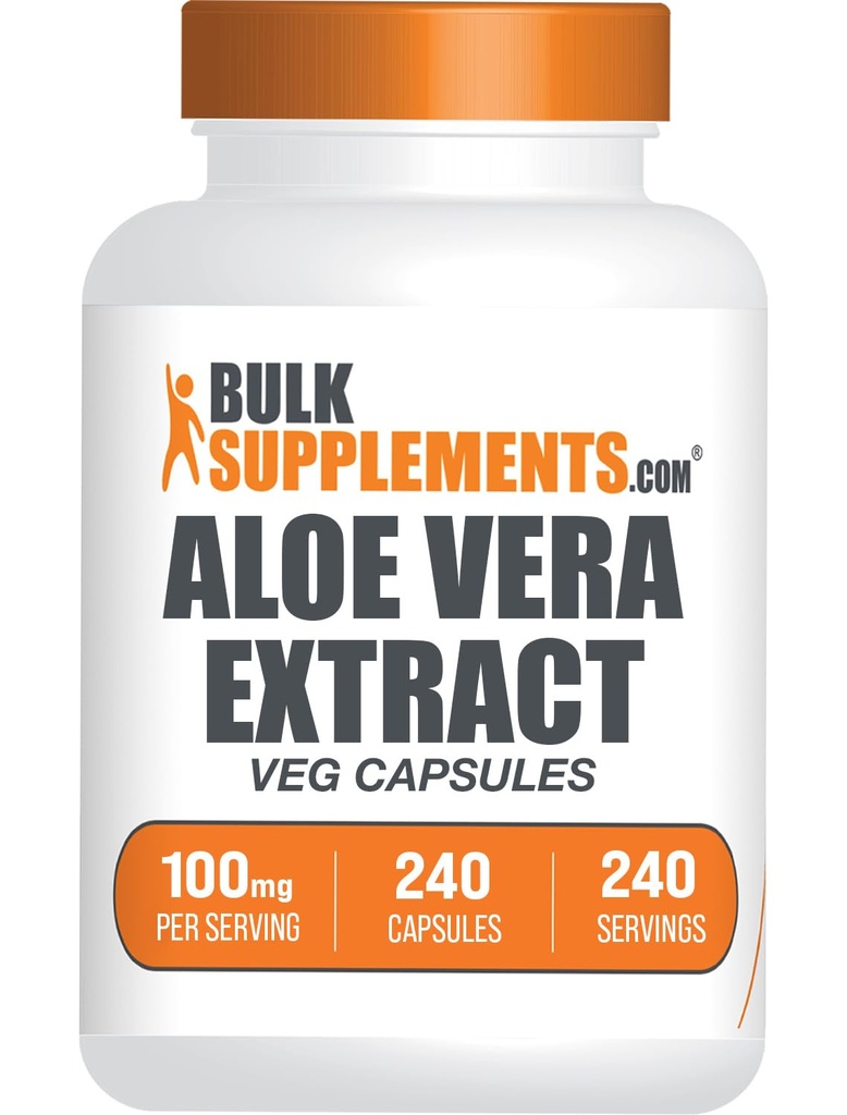 BulkSupplements.com Aloe Vera Kapsle - Aloe Vera Extract, Aloe Vera Dodatek - Bylinný dodatek, Gluten zdarma, 1 kapsle per Serving, 240 Veg Kapsle (Balení po 1)