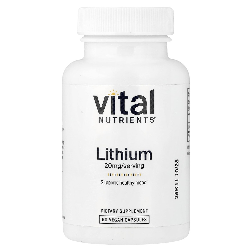 Vital Nutrients Lithium Orotate 20mg Orotace124; Vegan Lithium Supplementary for Memory, State of Mind, and Behavioral Health * Orotace124; Gluten, Dairy, Soy Free Openden124; 90 Kapsle