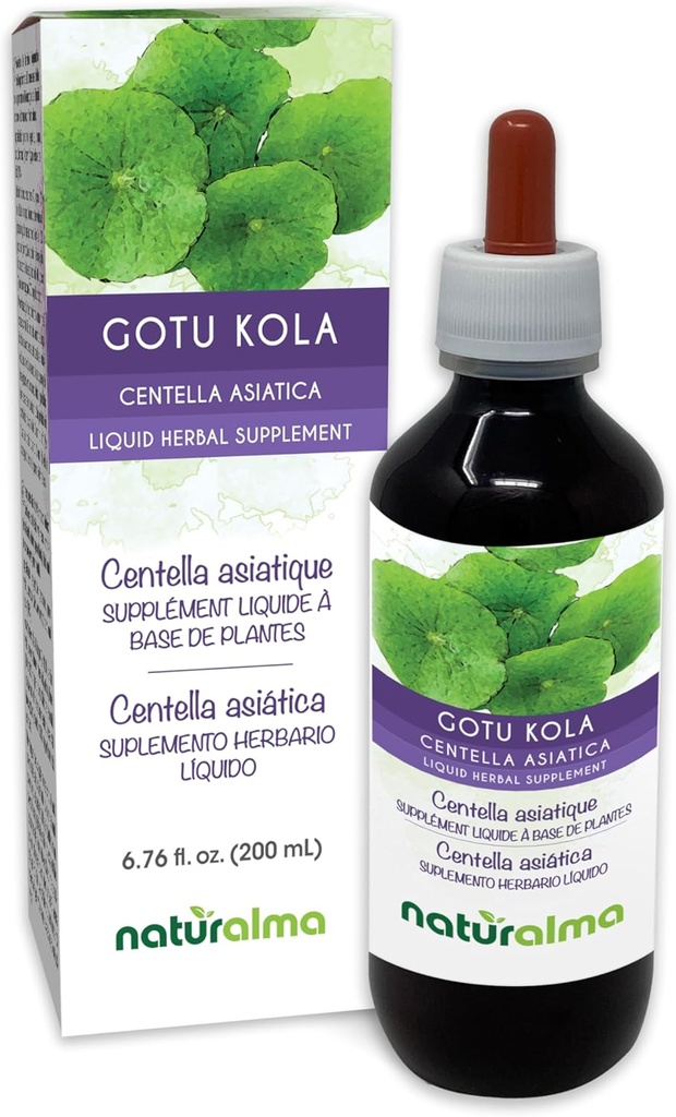 Naturalma Gotu kola (Centella asiatica) bylina Alcohol-Free tinktura - 6.76 fl oz Liquid Extract in Drops - Bylinný dodatek - Vegan