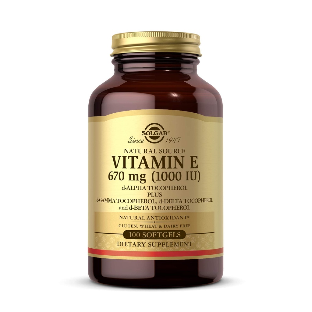 Solgar Vitamin E 670 mg (1000 IU), 100 Mixed Softgels - Natural Antioxidant, Skin & Imunitation System Support - Naturally-Sourced Vitamin E - Gluten Free, Dairy Free - 100 Serings