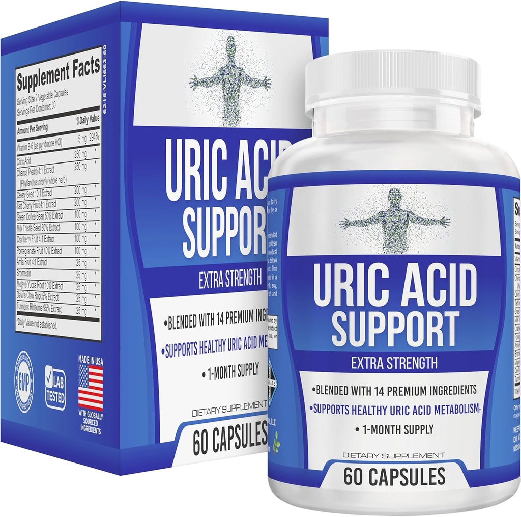 All- in-1 Acid Cleanse Support Supplementary with 14 Active Ingredients Application 124; Daily Detox & Flush Support Applications 124; Supplementary Uric Acid Health Supplementary for Men & Women Applications 124; 60 Kapsle