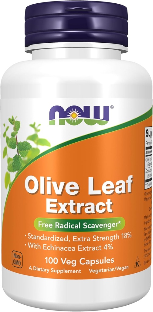 Nyní Potraviny doplňky, Olive Leaf Extract s Echinacea Extract 4%, Extra síla, Free Radical Scavenger *, 100 Veg Kapsle