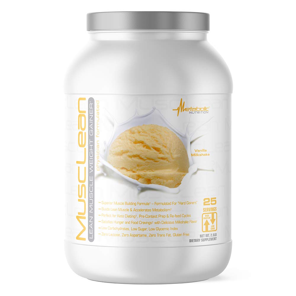 Metabolická výživa - Musclean - Milkshake Váha Gainer, Syrovátka High Protein Strava náhrady, Údržba výživy, Nízký karb, Keto Diet, Digestive Enzymes, Vanilla, 2.5 Pound (25 ser)
