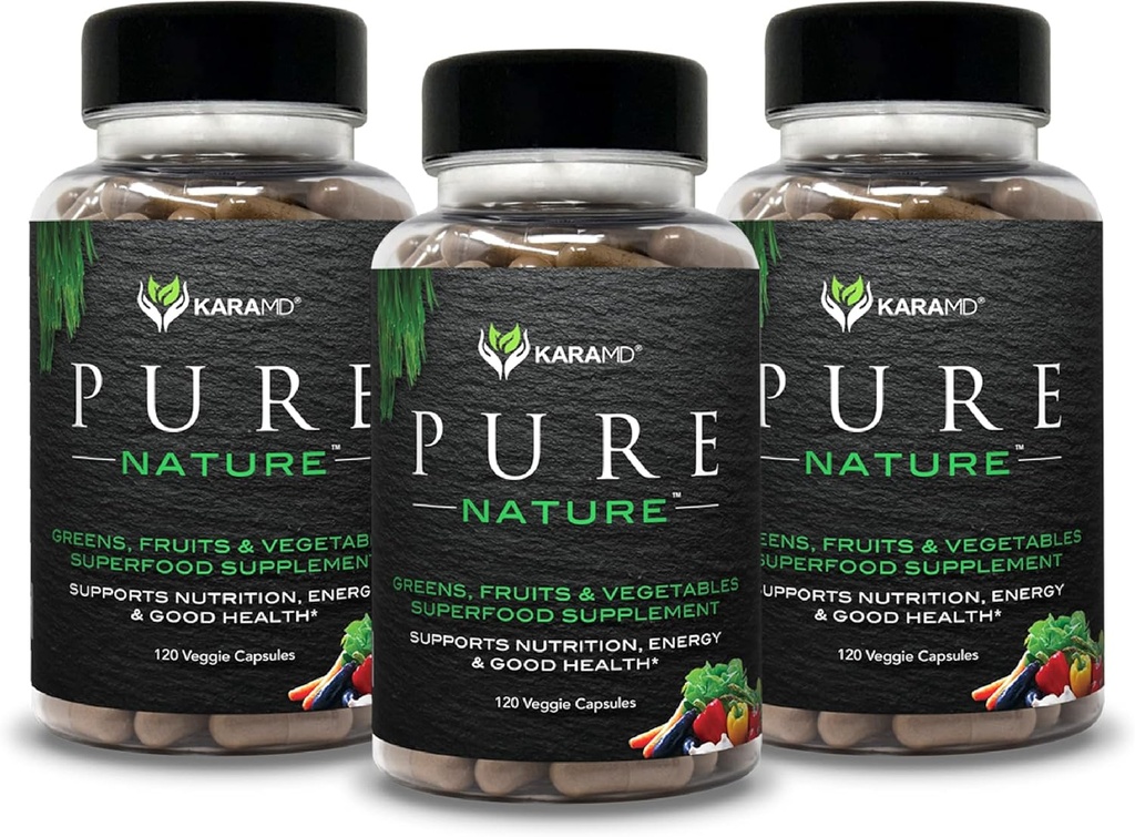 KaraMD Čistá příroda 124; Zelené, Ovoce a zelenina dodatek 124; Vitaminy, Vláknina a antioxidanty 124; 20 Ovoce a zelenina doplňky pro energii a stravu 124; Gluten zdarma & Vegan Friendly (3 Pack)