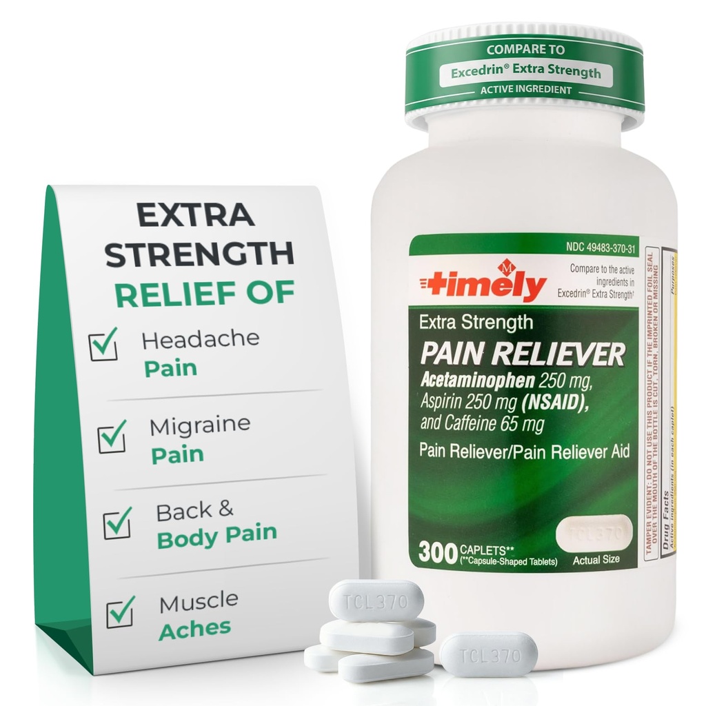 TIME- CAP Labs, INC. Časově Extra Strength Relief bolesti hlavy - Acetaminofen s Aspirin & Caffeine (300 Kaplet) - Bolest hlavy, Migréna & Záda a bolest těla & Svalové Aches - Extra Strength - Made in USA