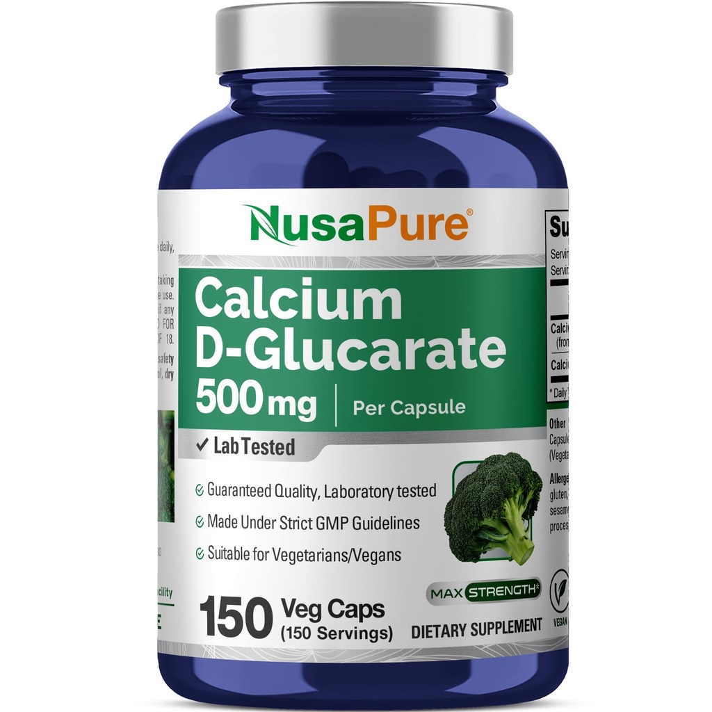 NusaPure Calcium D- Glucarate 500 mg 150 Veggie Caps, Vegan, Non- GMO, bez glutenu