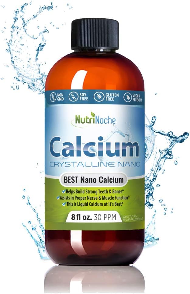 NutriNoche Tekutý doplněk vápníku - 99,99% Ultra čisté krystaliny Nano vápník pro ženy, muže a děti - Citrát vápenatý Alternativní - Absorbovaný na buněčné úrovni Sublingually - 30 ppm