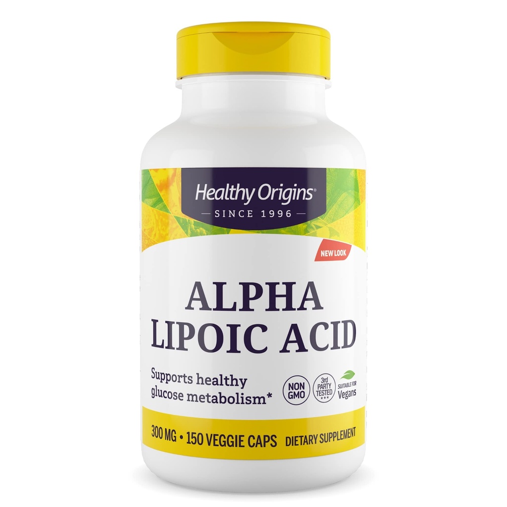 Zdravý původ Kyselina lipoová alfa, 300 mg - doplněk kyseliny lipoové alfa - antioxidační podpora - Bezlepkový doplněk - 150 Veggie Kapsle