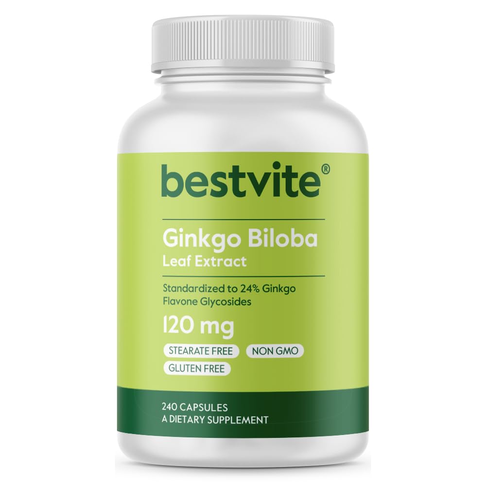 BESTVITE Ginkgo Biloba 120mg (240 tobolek) - No Stearates - Non GMO - Gluten Free - standardizované na 24% Glykosidy Glinkgo Flavone