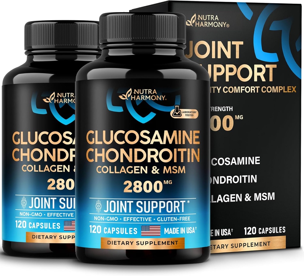 Glucosamine Chondroitin MSM Kolagen 124; Společná podpora Dodatek 2800 mg OLAF 124; Vyrobeno v USA 124; Flexibility Nutritional Vitamíny 124; pro muže a ženy, Balení 2