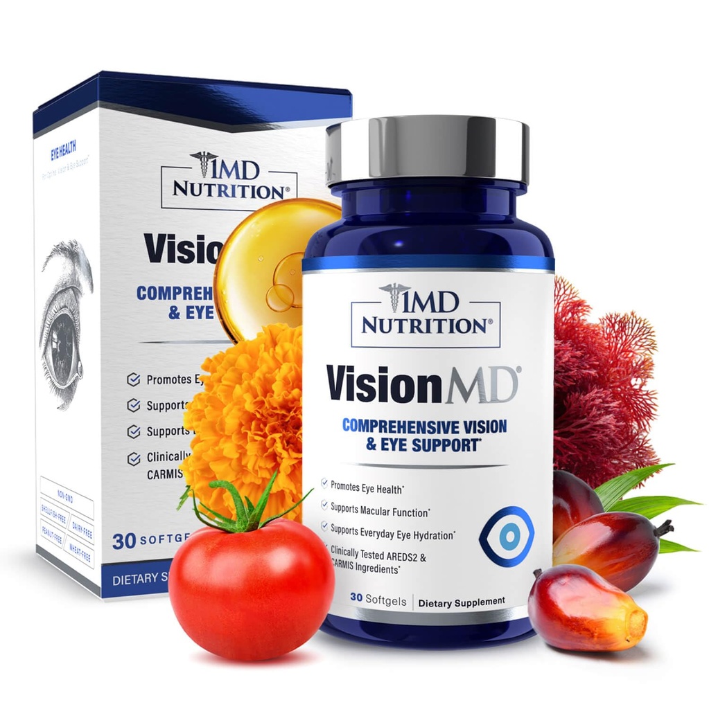 1MD Nutrition VisionMD oční vitamin CARMIS - Doplatek očí pro dospělé - s OptiLut Lutein & Zeaxanthin - Podporuje Vizi Zdravotní péče, Everyday Eye Strein, & Occasional Suché oko - 30 Softgels
