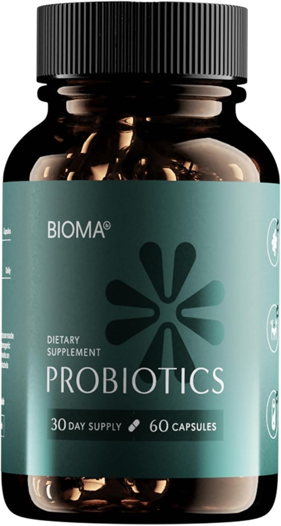 BIOMA Probiotika pro řízení hmotnosti a trávicí zdraví, 3 v 1 Gut zdraví Probiotika a Prebiotika / Postbiotika, Pomalé uvolnění Synbiotické Probiotické kapsle pro Gut zdraví Multi enzym (60 Caps)