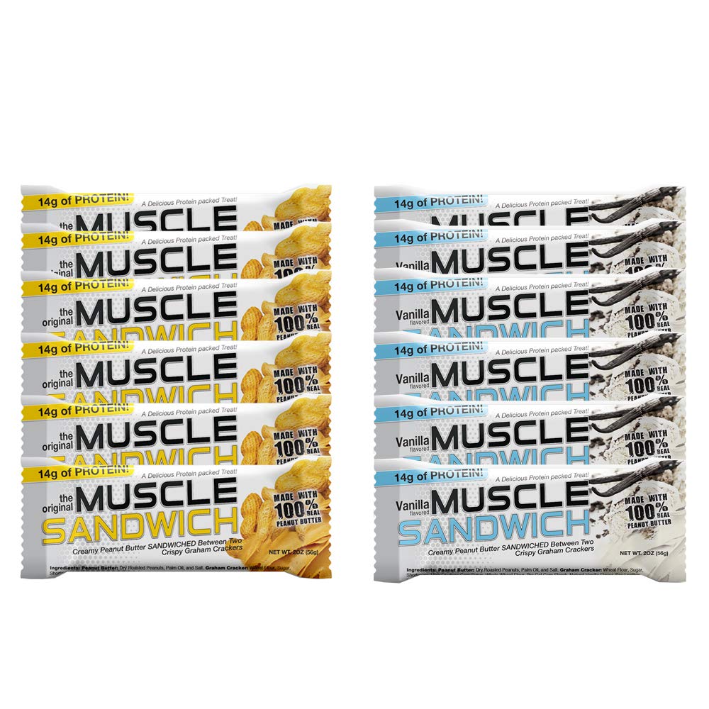 Muscle Foods Muscle Sandwich Bary, Variety Pack 124; Real Ingredients, Syrovátkový protein izolát, High Protein Bary, 2-Ounce Bary (12 Počet)