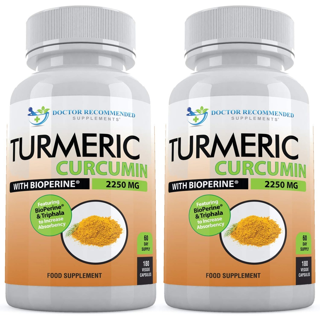 Kurkumin s bioperinem - 360 Veggie Kapsle - 2250mg 95% Kurkuminoidy s černým pepřovým doplňkem a Triphala (balení po 2)