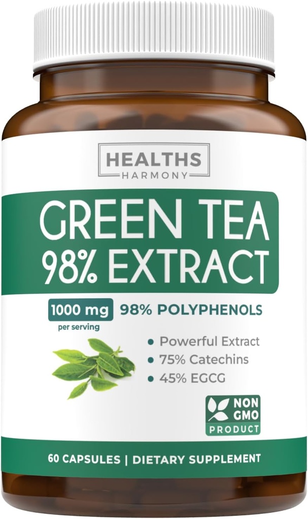 Extrakční kapsle EGCG Green Tea Extract Capsules - Super High Potency Green Tea Pills Antioxidant Rich Formule Balený polyfenoly Katechiny & EGCG - 500mg per Capsule - Non- GMO & Made in the USA (1 měsíční dodávka)