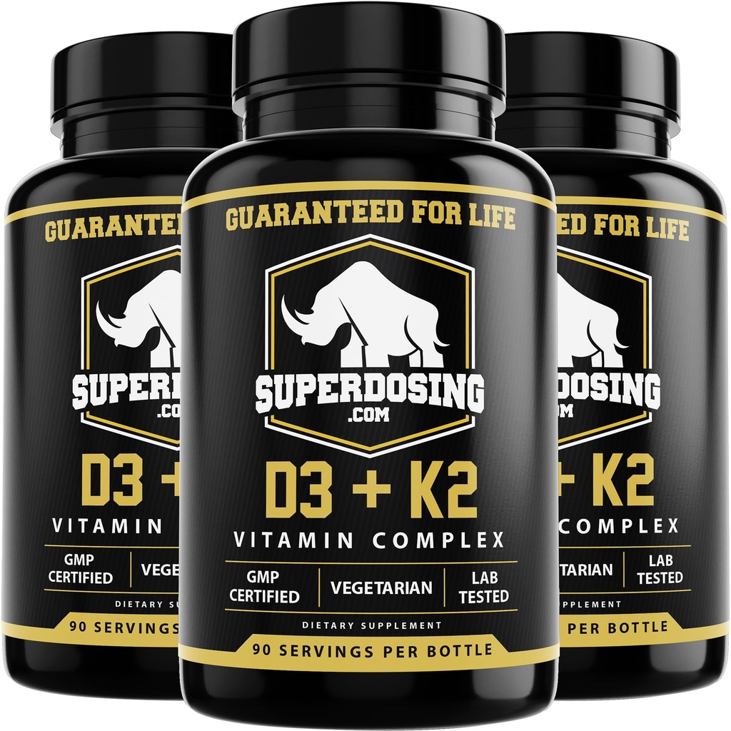Nejlepší hodnota, Max síla 10,000 iu vitamin D3 a 1500 mcg vitamín K2 doplňky 3 Lahvička balení. D3K2 Vitaminy a doplňky pro zdraví. D3-K2 MK4 Kapsle, Nejlepší K2D3 Vitamin pro imunitní systém