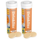 Drinklits Orange Daily Hydration Tablets (2) Tube Bundle Short124; Essential Electrolytes - 0g Sugar - Doplnění Hydratační nápoj 124; 20 Servings - 10 tablet per Tube