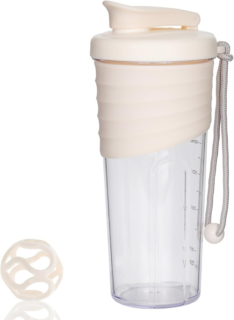 Shaker láhev pro proteinové směsi, 24 oz, Protein Shaker s Whisk Ball, Mixer láhev, Přenosná předWorkout syrovátka pohár, Beige