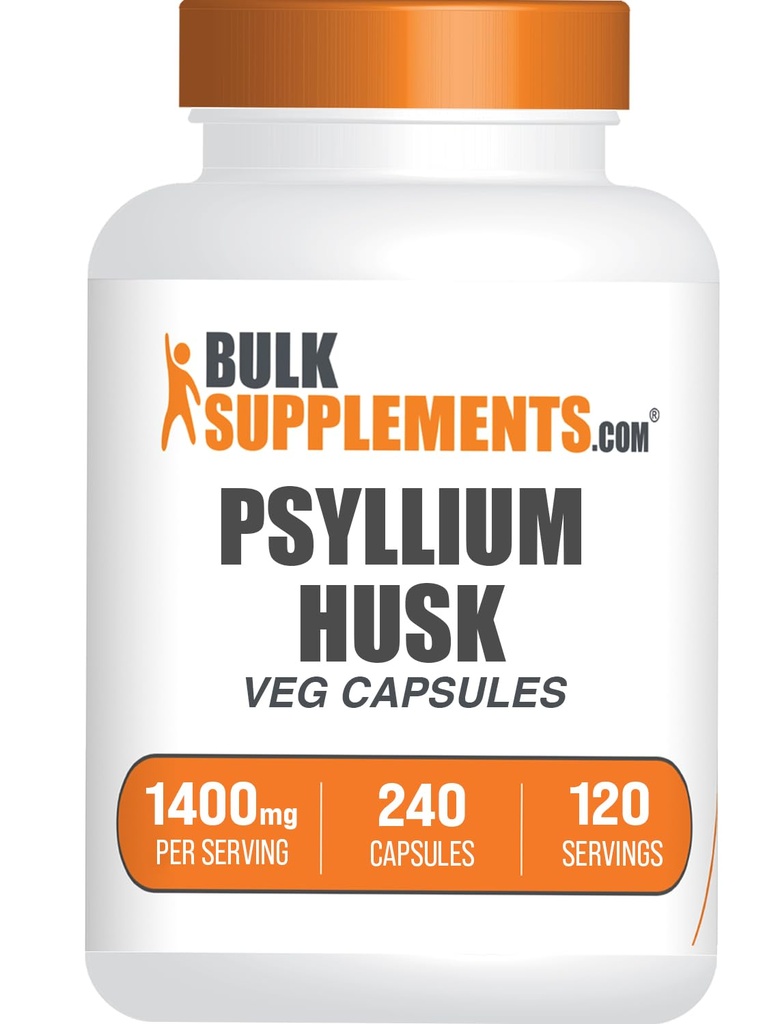 BulkSupplements.com Psylium Husk Kapsle - Psyllium dodatek, Psylium Husk Fiber - Vegan & gluten zdarma, 240 Veg Kapsle (Balení po 1)