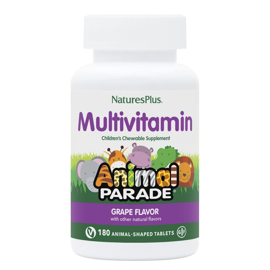 NaturesPlus Animal Parade Children 's Chewable Multivitamin - Grape Flavor - 180 Animal- Shaped Tablety - Promotes Health & Well- Being - Vegetarian, Gluten Free - 90 Služeb