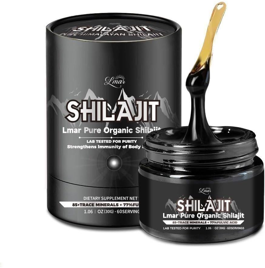 Lmar Pure Organic Himalayan Shilajit Resin 124; 100% Natural 75 Serving Food Supplementares Shilajit for Men & Women '124; Lab Tested Rich in 85 + Trace Minerals & Over 77% Fulvic Acid