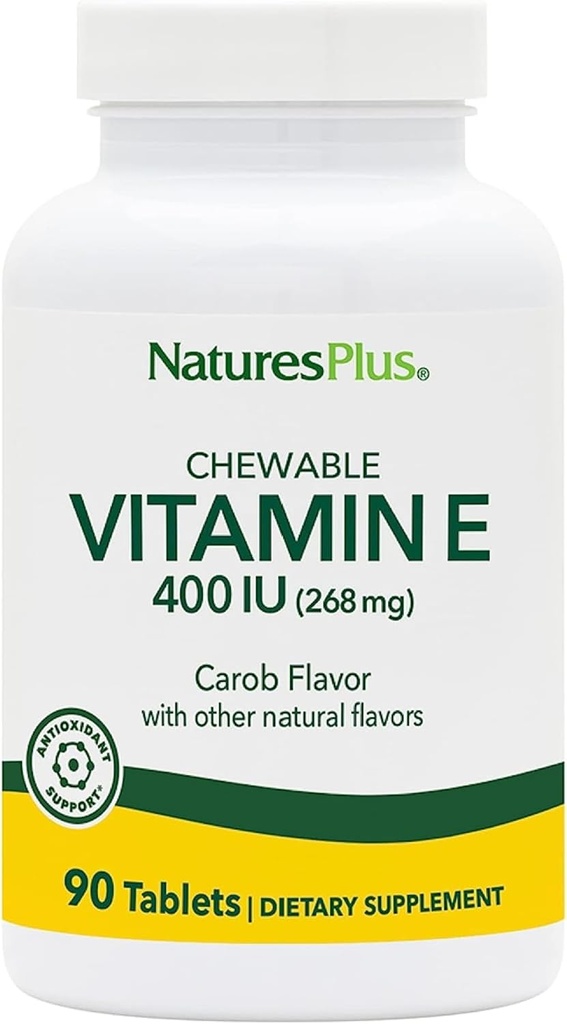 NaturesPlus vitamin E, přírodní karob Flavor - 90 Žvýkací tablety, balení 2 - Free- Radikální obrana & celkové Well- Bytí - Vegetariánské, gluten zdarma - 180 Celkem Service