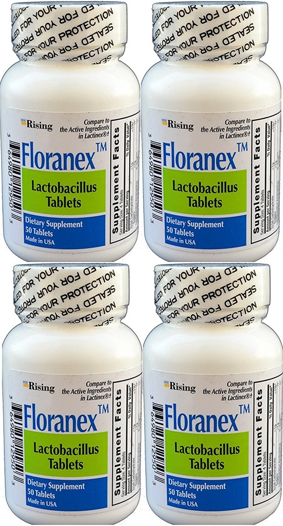Floranex Probiotic 2 Million CFU, Lactobacillus Acidophilus for Colon Digestive Health, Generic for Lactinex, Stabilní No Equiligeration, 50 Tablet per Bottle, 4- Pack