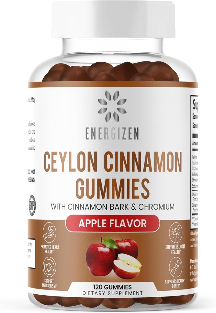 Skořice + chromové gumy - 120 Veganské gumy - Joint Pain & Brain Health Support, Sugar- Free, Antioxidant Rich, Non- GMO, gluten- Free Supplement, Natural Apple Flavor