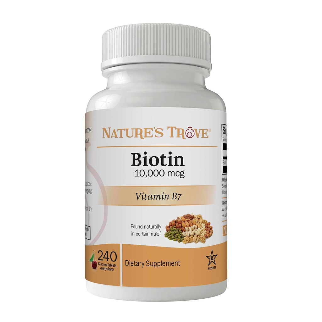 Přírodní Trovee Biotin 10,000 mcg 240 EZ žvýkací tablety Cherry Flavor
