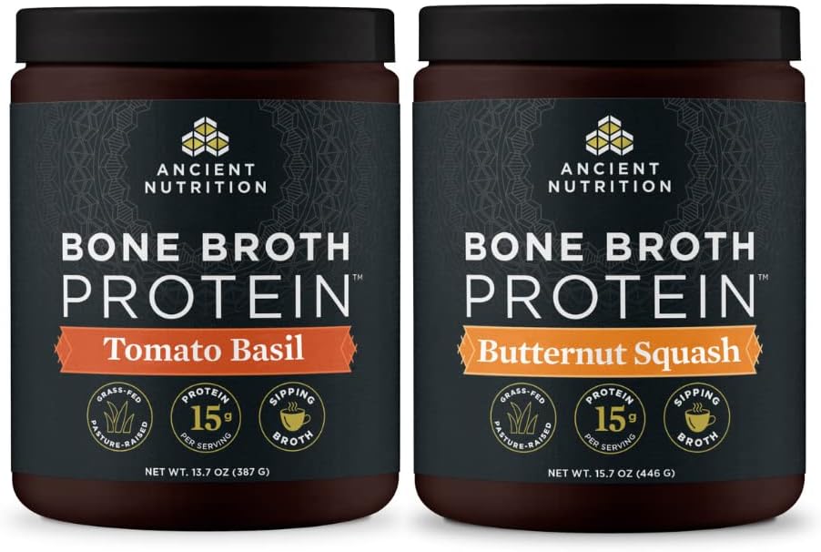 Starověké nutriční kostní protein Powder, Rajčatová bazalka, 15 porcí + Powder kostní bílkoviny, Butternut Squash, 15 porcí