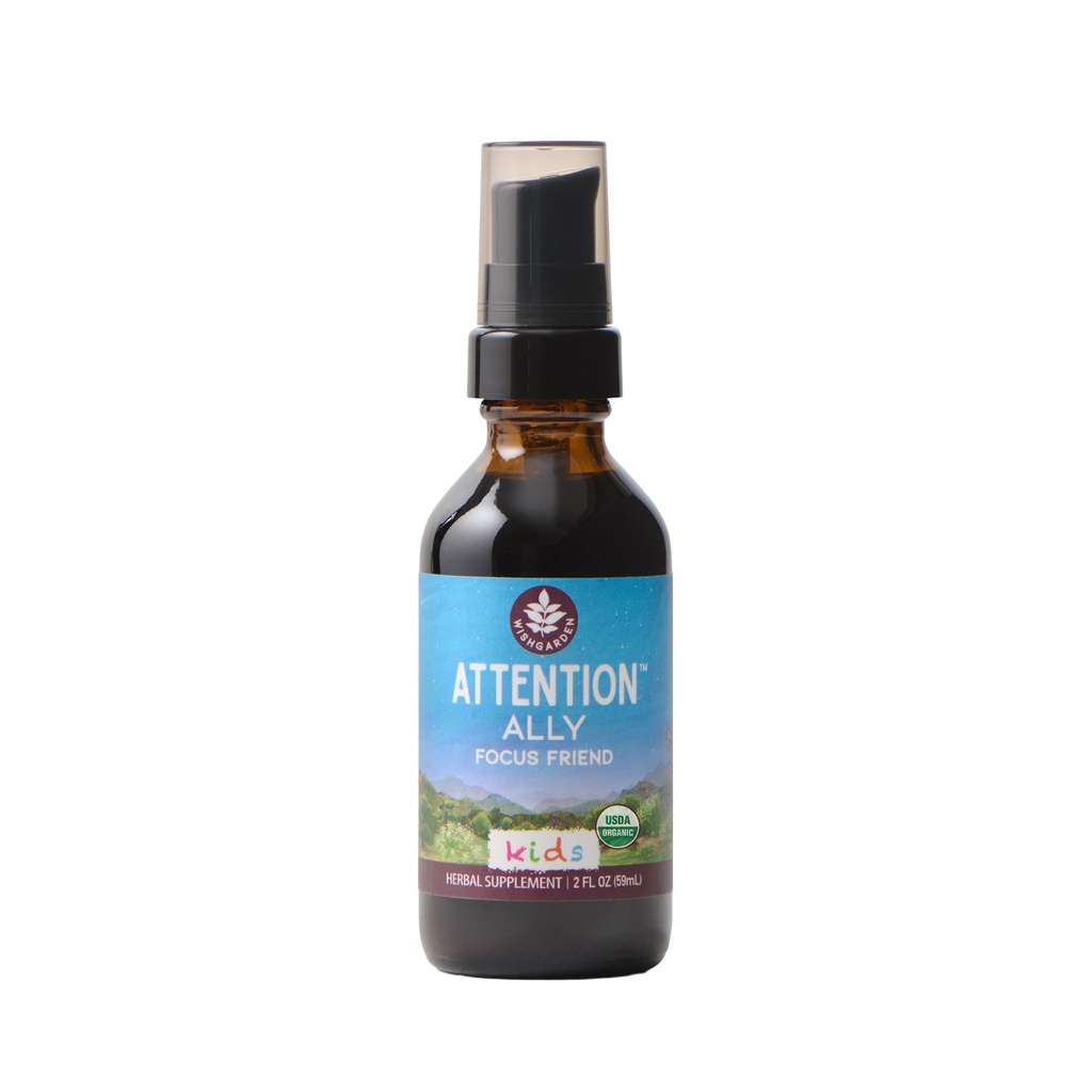 WishGarden Byliny Pozor Ally - Plant- Based Bylinné Focus, Pozor, klid a koncentrace Dodatek s Gotu Kola Nettle & Passionflower, Podporuje optimální neurologické zprávy & Brain Nourishment, 2oz