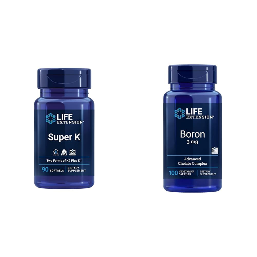 Life Extension Super K Vitamin K1, K2 MK-7, MK-4, Vitamin C, Bone / Heart Health, 3- Month Supply a Boron 3 Mg 100 Vegetariánské kapsle