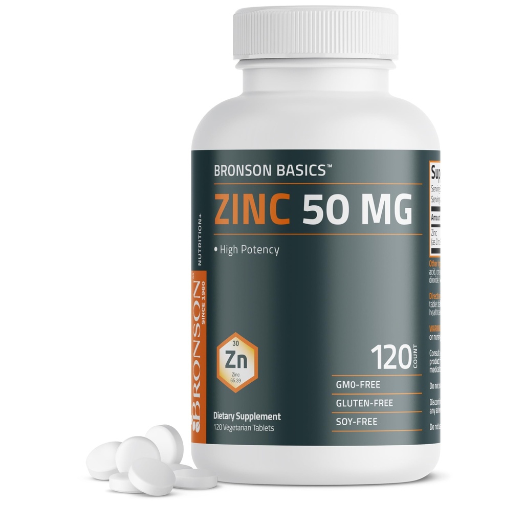 Bronson Zinek 50 MG High Potency podporuje zdraví pokožky - Non- GMO, 120 Vegetariánských tablet