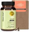 Budoucnost Druh Vegan Železný dodatek pro muže a ženy s vitaminem C pro energii, Focus and Imunity Support - 30denní dodávka, Jedna kapsle denně (30ct ve skleněné lahvičce)