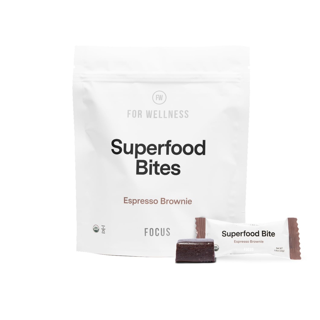 Pro wellness Superfood Focus Bites (10 hrabě), Cocoa Espresso Brownie - snižuje únavu, zlepšuje stravovací a podpůrné funkce mozku