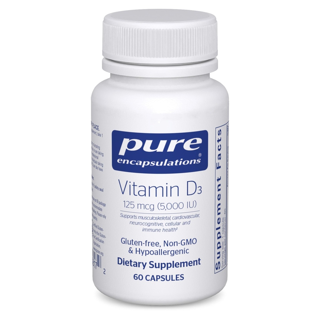 Čisté enkapsulace Vitamin D3 125 mcg (5000 IU) - dodatek k podpoře kosti, kloubu, prsu, srdce, kolonu a imunitního zdraví * - s vitaminem D - 60 Kapsle