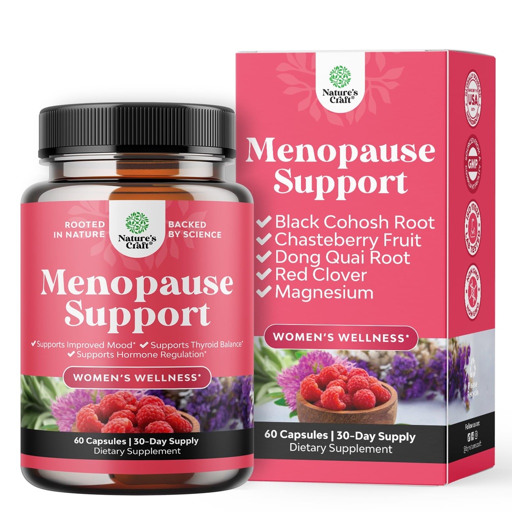 Kompletní bylinné menopauza dodatek pro ženy - ženské hormonální bilance Kapsle pro noční pocení Hot Flashes & Mood Swings s Dong Quai, Chaste Berry & Black Cohosh Root - 60 Count Pack