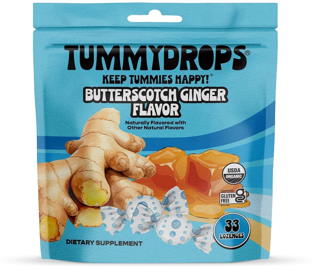 USDA Organic Butterscombs Ginger Flavor Tummydrops, gluten Free & Vegan, 33 Organic Ginger Lozenges
