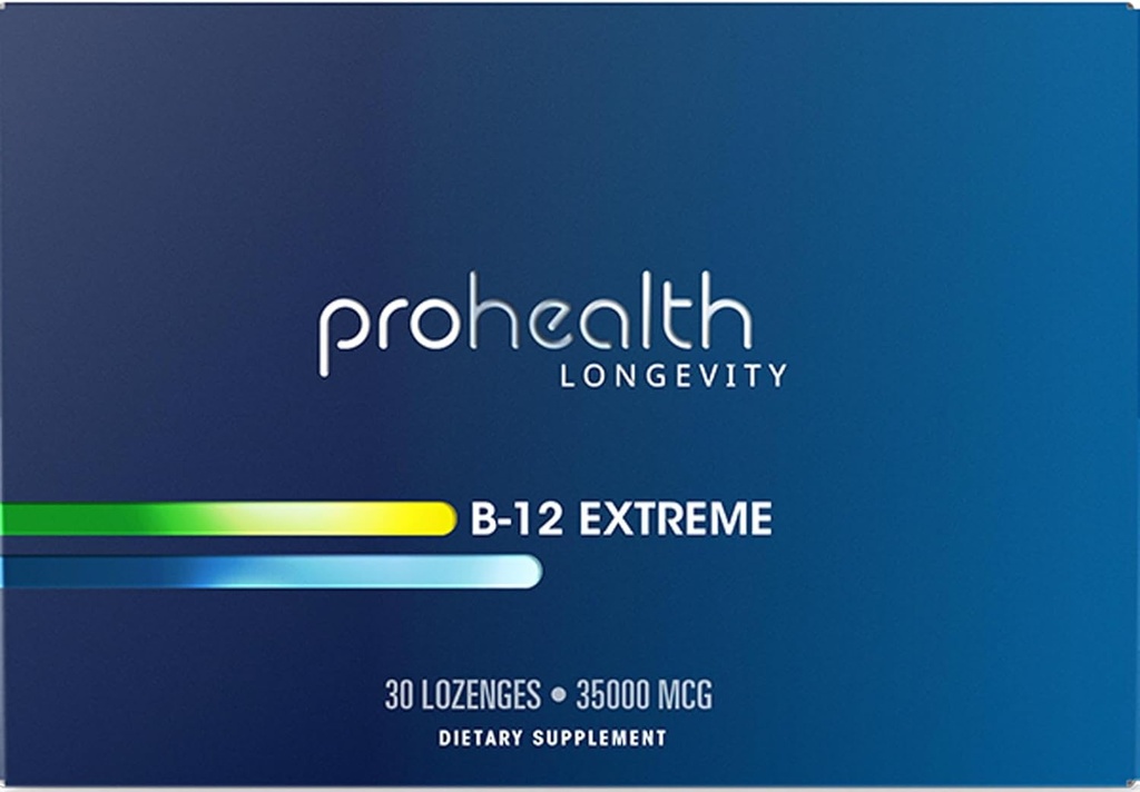 ProHealth vitamin B 12 dosud - 35 000 mcg Mega dávka, 7 x síla (30 Sublingválně rozpustné tablety) Extra síla, B 12 Vitamin, Methylkobalamin, Dibenkozid, kyanokobalamin, Hydroxokobalamin