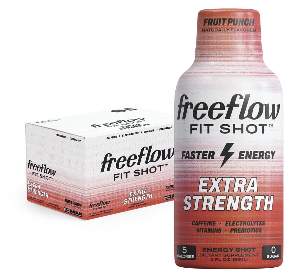 Freeflow Fit, Extra Strength Energy Shot, Fruit Punch (2 Ounce Shot, balení 12) - 150mg kofeinu Per Shot, Zero Calorie, Zero Sugar Energy Shot...